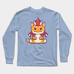 Cute Baby Orange Dragon Sitting Cartoon Long Sleeve T-Shirt